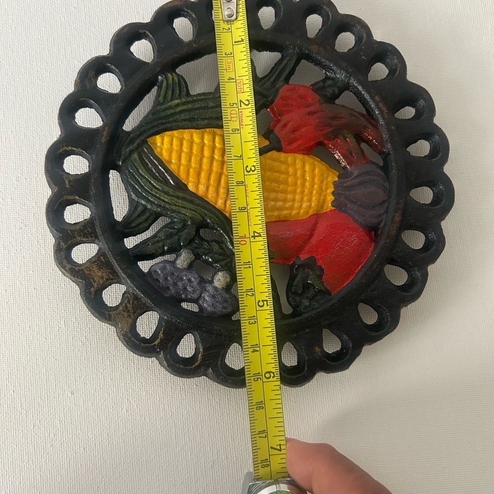Vintage Cast Iron Enamel Trivet with Vegetables - Picture 7 of 7